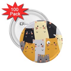 Seamless Pattern Cute Cat Cartoons 2 25  Buttons (100 Pack)  by Wegoenart