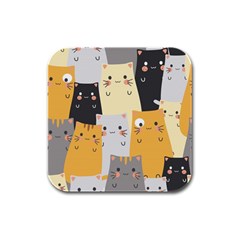 Seamless Pattern Cute Cat Cartoons Rubber Square Coaster (4 Pack) by Wegoenart