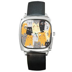 Seamless Pattern Cute Cat Cartoons Square Metal Watch by Wegoenart