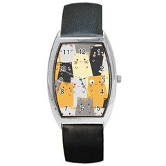 Seamless Pattern Cute Cat Cartoons Barrel Style Metal Watch by Wegoenart