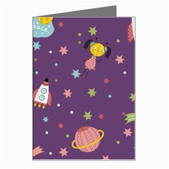 Space Travels Seamless Pattern Vector Cartoon Greeting Card