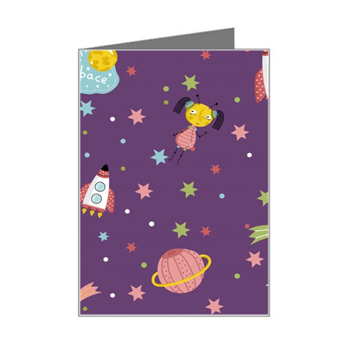 Space Travels Seamless Pattern Vector Cartoon Mini Greeting Card