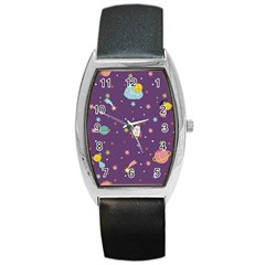 Space Travels Seamless Pattern Vector Cartoon Barrel Style Metal Watch by Wegoenart