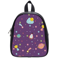 Space Travels Seamless Pattern Vector Cartoon School Bag (small) by Wegoenart