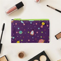 Space Travels Seamless Pattern Vector Cartoon Cosmetic Bag (xs) by Wegoenart