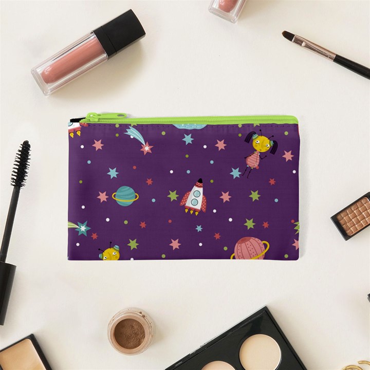 Space Travels Seamless Pattern Vector Cartoon Cosmetic Bag (XS)