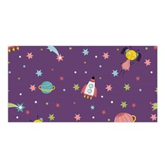 Space Travels Seamless Pattern Vector Cartoon Satin Shawl 45  X 80  by Wegoenart