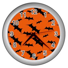 Halloween Card With Bats Flying Pattern Wall Clock (Silver)