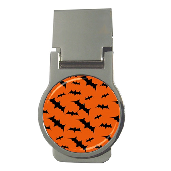 Halloween Card With Bats Flying Pattern Money Clips (Round) 