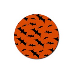 Halloween Card With Bats Flying Pattern Rubber Coaster (round) by Wegoenart