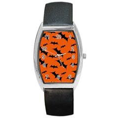 Halloween Card With Bats Flying Pattern Barrel Style Metal Watch