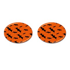 Halloween Card With Bats Flying Pattern Cufflinks (Oval)