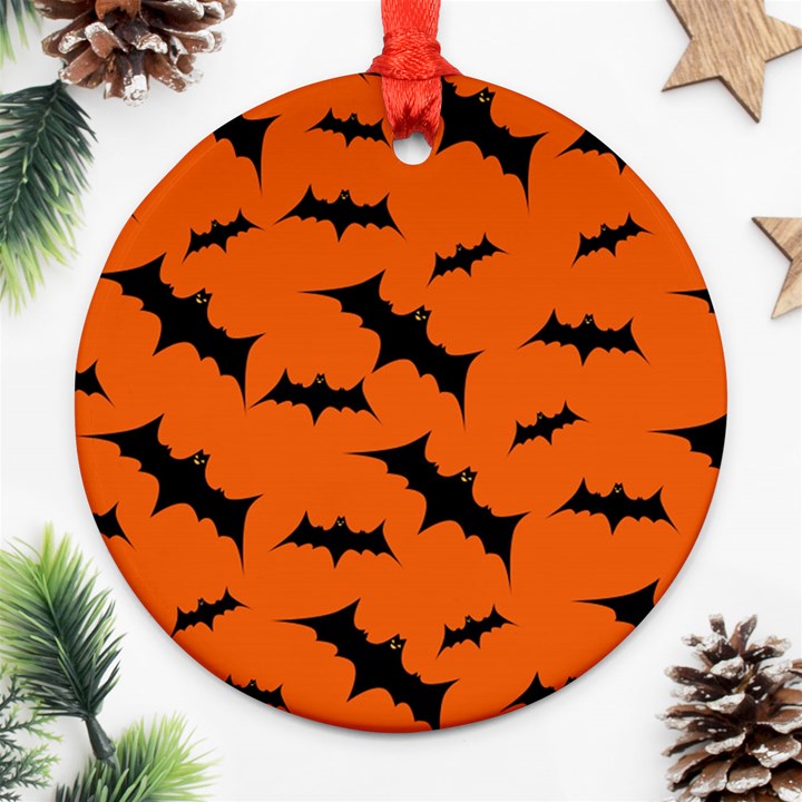 Halloween Card With Bats Flying Pattern Round Ornament (Two Sides)