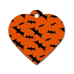 Halloween Card With Bats Flying Pattern Dog Tag Heart (One Side)