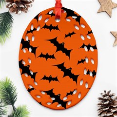 Halloween Card With Bats Flying Pattern Ornament (Oval Filigree)