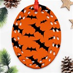 Halloween Card With Bats Flying Pattern Ornament (Oval Filigree) Front