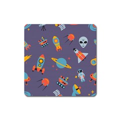 Space Seamless Pattern Square Magnet by Wegoenart