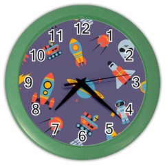 Space Seamless Pattern Color Wall Clock by Wegoenart