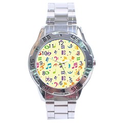 Seamless Pattern Musical Note Doodle Symbol Stainless Steel Analogue Watch by Wegoenart