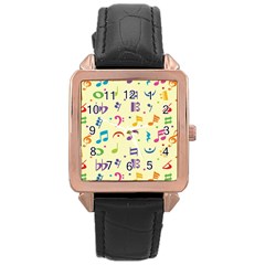 Seamless Pattern Musical Note Doodle Symbol Rose Gold Leather Watch  by Wegoenart