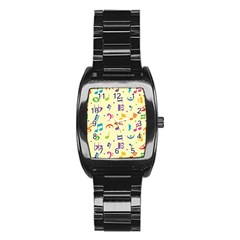 Seamless Pattern Musical Note Doodle Symbol Stainless Steel Barrel Watch by Wegoenart