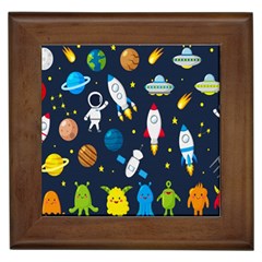 Big Set Cute Astronaut Space Planet Star Alien Rockets Ufo Constellation Satellite Moon Framed Tile by Wegoenart