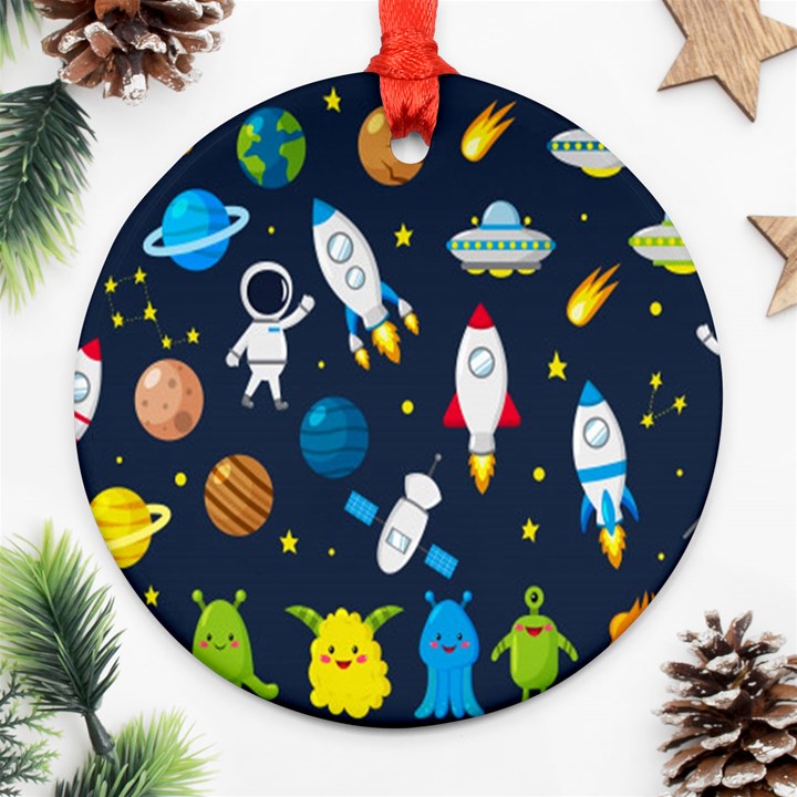 Big Set Cute Astronaut Space Planet Star Alien Rockets Ufo Constellation Satellite Moon Ornament (Round)