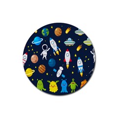 Big Set Cute Astronaut Space Planet Star Alien Rockets Ufo Constellation Satellite Moon Rubber Coaster (round) by Wegoenart