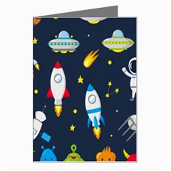 Big Set Cute Astronaut Space Planet Star Alien Rockets Ufo Constellation Satellite Moon Greeting Card by Wegoenart