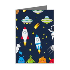 Big Set Cute Astronaut Space Planet Star Alien Rockets Ufo Constellation Satellite Moon Mini Greeting Card by Wegoenart