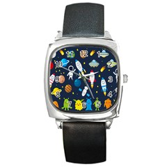 Big Set Cute Astronaut Space Planet Star Alien Rockets Ufo Constellation Satellite Moon Square Metal Watch by Wegoenart