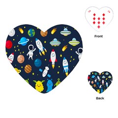 Big Set Cute Astronaut Space Planet Star Alien Rockets Ufo Constellation Satellite Moon Playing Cards Single Design (heart) by Wegoenart