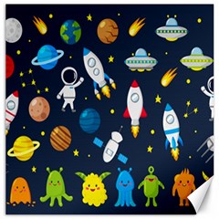 Big Set Cute Astronaut Space Planet Star Alien Rockets Ufo Constellation Satellite Moon Canvas 12  X 12  by Wegoenart