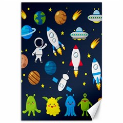 Big Set Cute Astronaut Space Planet Star Alien Rockets Ufo Constellation Satellite Moon Canvas 12  X 18  by Wegoenart