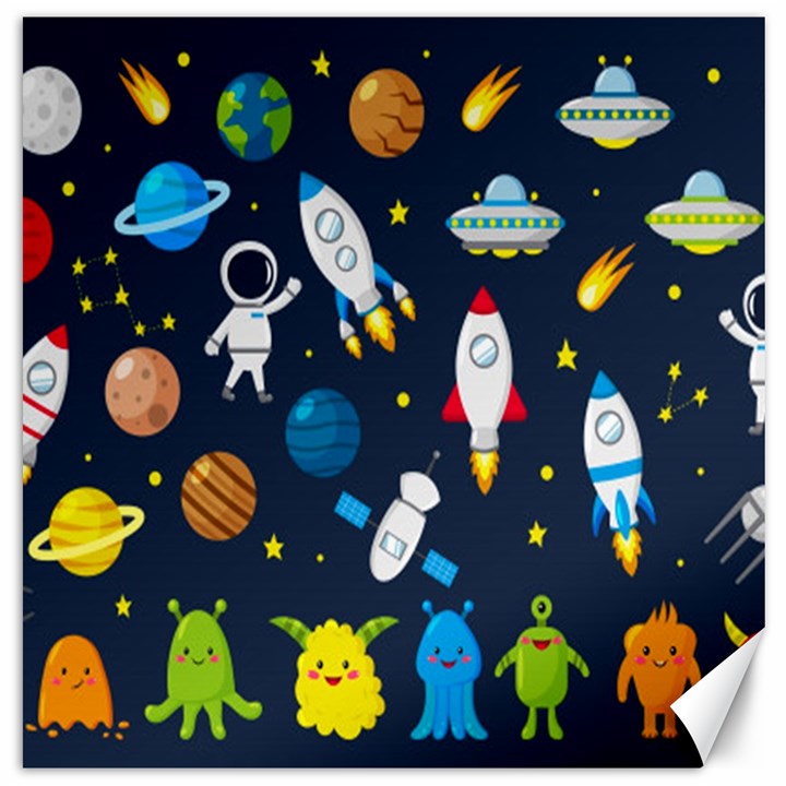 Big Set Cute Astronaut Space Planet Star Alien Rockets Ufo Constellation Satellite Moon Canvas 20  x 20 