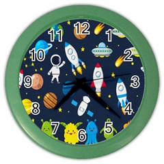 Big Set Cute Astronaut Space Planet Star Alien Rockets Ufo Constellation Satellite Moon Color Wall Clock by Wegoenart