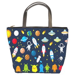 Big Set Cute Astronaut Space Planet Star Alien Rockets Ufo Constellation Satellite Moon Bucket Bag by Wegoenart