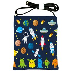 Big Set Cute Astronaut Space Planet Star Alien Rockets Ufo Constellation Satellite Moon Shoulder Sling Bag by Wegoenart