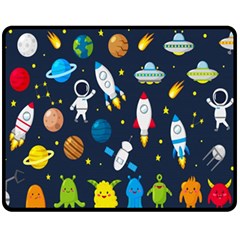 Big Set Cute Astronaut Space Planet Star Alien Rockets Ufo Constellation Satellite Moon Fleece Blanket (medium)  by Wegoenart