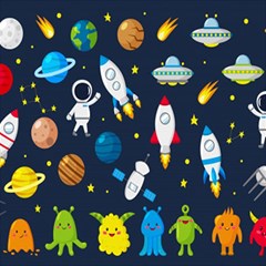 Big Set Cute Astronaut Space Planet Star Alien Rockets Ufo Constellation Satellite Moon Play Mat (rectangle) by Wegoenart