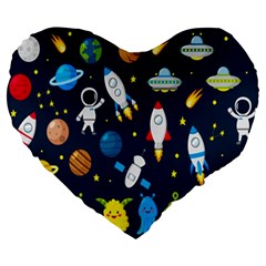 Big Set Cute Astronaut Space Planet Star Alien Rockets Ufo Constellation Satellite Moon Large 19  Premium Heart Shape Cushions by Wegoenart