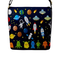 Big Set Cute Astronaut Space Planet Star Alien Rockets Ufo Constellation Satellite Moon Flap Closure Messenger Bag (l) by Wegoenart