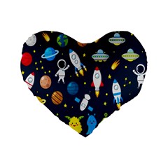 Big Set Cute Astronaut Space Planet Star Alien Rockets Ufo Constellation Satellite Moon Standard 16  Premium Flano Heart Shape Cushions by Wegoenart