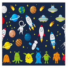 Big Set Cute Astronaut Space Planet Star Alien Rockets Ufo Constellation Satellite Moon Square Satin Scarf (36  X 36 ) by Wegoenart