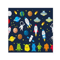 Big Set Cute Astronaut Space Planet Star Alien Rockets Ufo Constellation Satellite Moon Square Satin Scarf (30  X 30 ) by Wegoenart