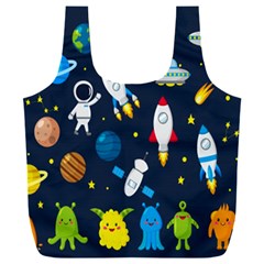 Big Set Cute Astronaut Space Planet Star Alien Rockets Ufo Constellation Satellite Moon Full Print Recycle Bag (xxl) by Wegoenart