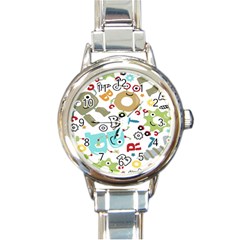 Seamless Pattern Vector With Funny Robot Cartoon Round Italian Charm Watch by Wegoenart