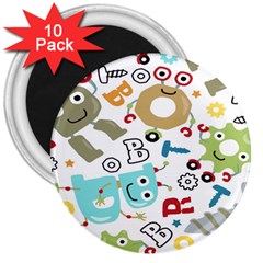 Seamless Pattern Vector With Funny Robot Cartoon 3  Magnets (10 Pack)  by Wegoenart