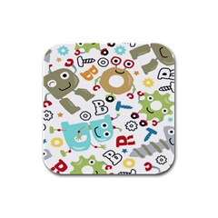 Seamless Pattern Vector With Funny Robot Cartoon Rubber Square Coaster (4 Pack) by Wegoenart