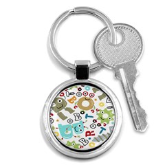 Seamless Pattern Vector With Funny Robot Cartoon Key Chain (round) by Wegoenart